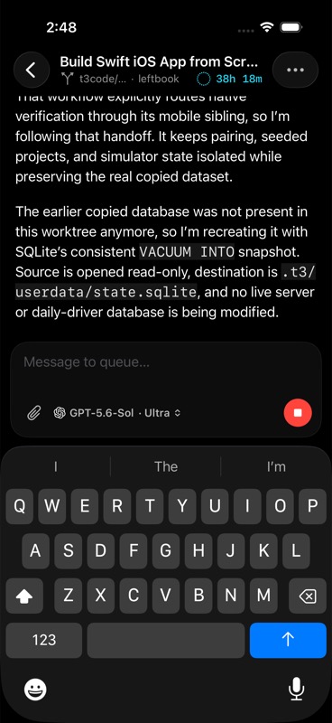 SwiftUI thread pinned above the software keyboard